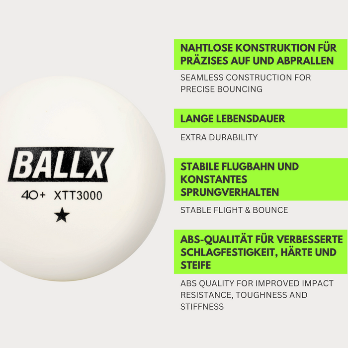 XTT3000 1 Stern Tischtennisbälle - Trainingsball 40+ ABS weiß
