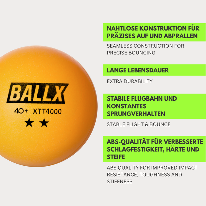 XTT4000 2 Sterne Tischtennisbälle - Trainingsball 40+ ABS orange