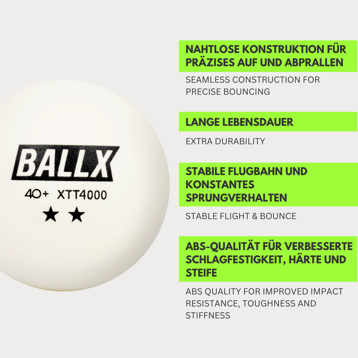 XTT4000 2 Sterne Tischtennisbälle - Trainingsball 40+ ABS weiß