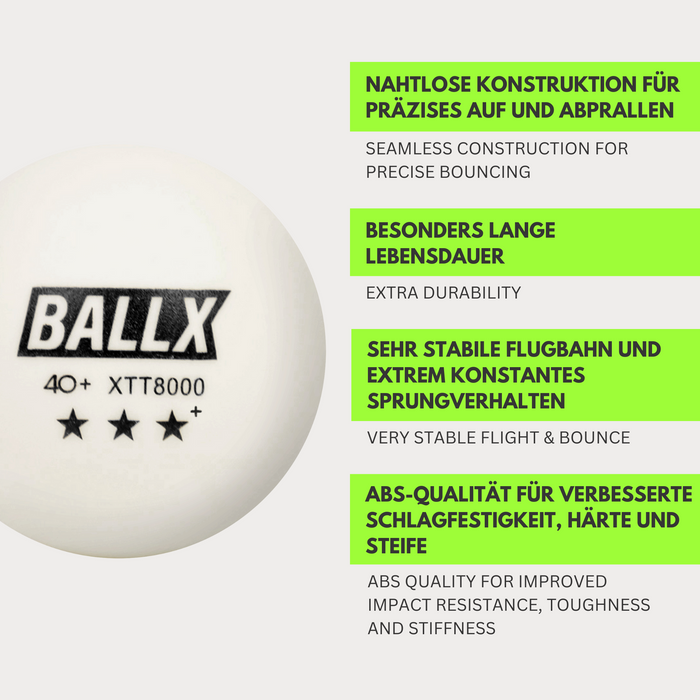 XTT8000 3+ Sterne Tischtennisbälle - Wettkampfball 40+ ABS weiß