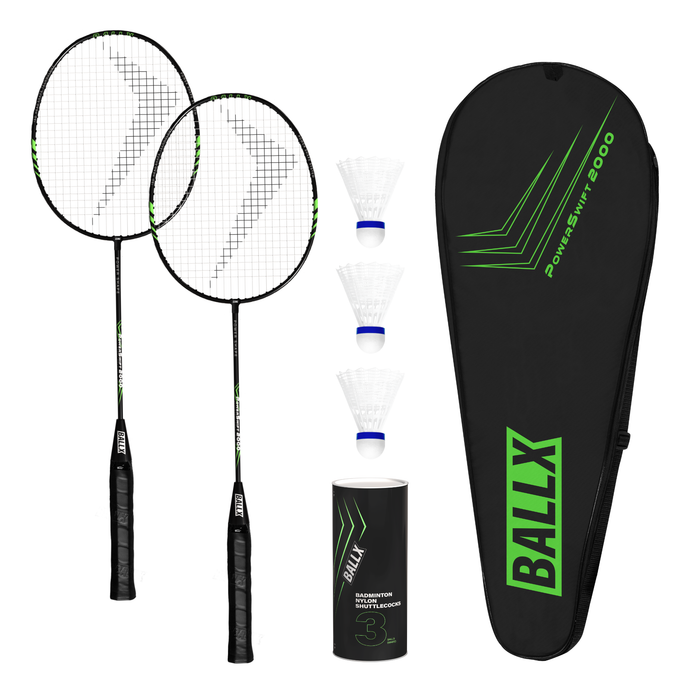 BallX PowerSwift 2000 Badmintonschläger 2er Set inkl. Nylonbälle und Tragetasche