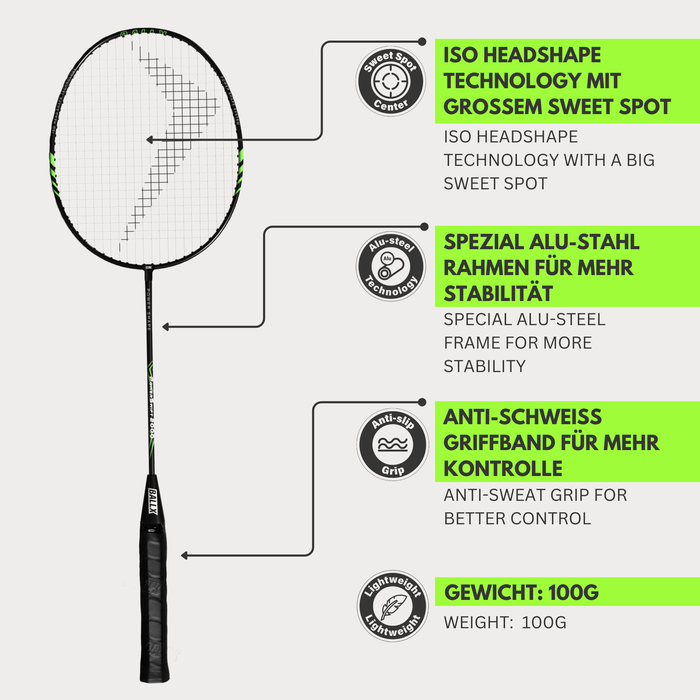 BallX PowerSwift 2000 Badmintonschläger 2er Set inkl. Nylonbälle und Tragetasche