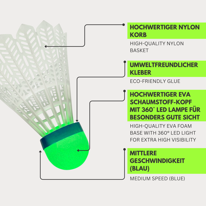BallX LumiFly1000 LED Nylon Badminton Federbälle - Blau (Medium Speed) in Weiß