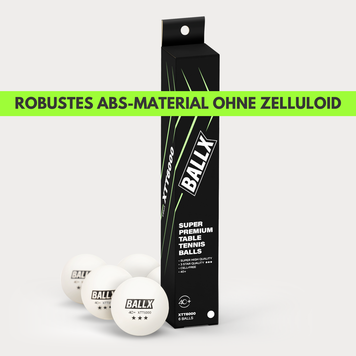 BALLX Tischtennisbälle – 6 Stück – 40 Mm (40+) – 3-Sterne+ Qualität – ABS-Kunststoff – Für Indoor & Outdoor – Weiß, Nahtlos – Offizielle Wettkampfgröße BALLX Tischtennisbälle – 6 Stück – 40 Mm (40+) – 3-Sterne+ Qualität – ABS-Kunststoff – Für Indoor & Outdoor – Weiß, Nahtlos – Offizielle Wettkampfgröße